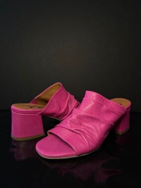 Miz Mooz Brienne Pink Leather Mules Block Heel Slides EU 36 Made in Portugal